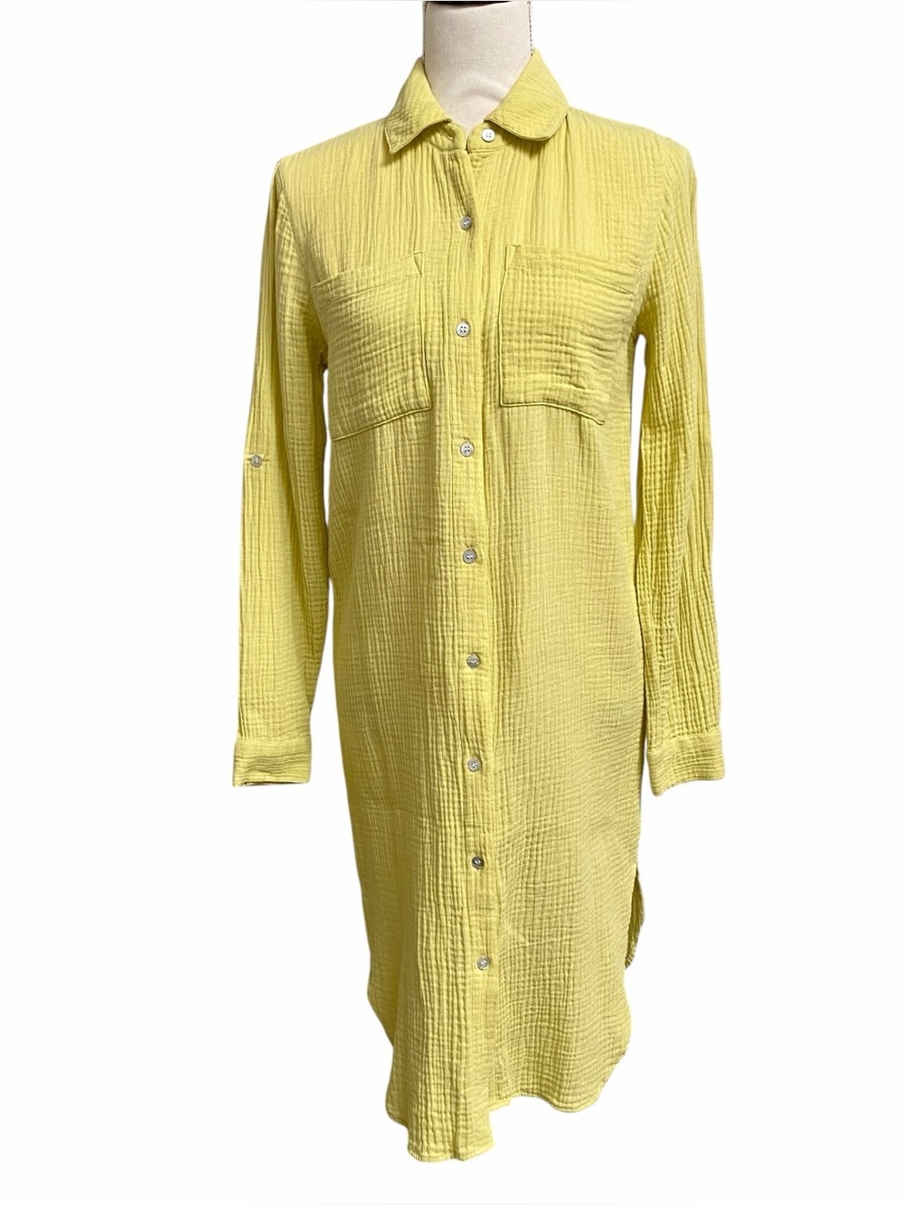 Magaschoni Organic Cotton Gauze Shirt Dress XS Yellow Chartreuse Resort